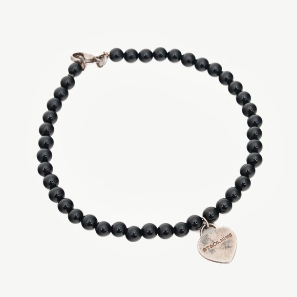 Tiffany & Co. Return to Tiffany Black Onyx & Sterling Silver Heart Bead Bracelet - Picture 1 of 4